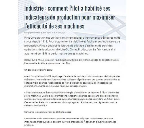 Indicateur de production efficacité machine