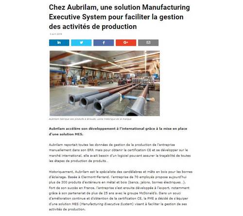 Solution manufacturing gestion activité production